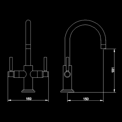Technical image of Hudson Reed Kitchen Kitchen Tap With Large Spout & Lever Handles.