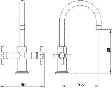 Technical image of Hudson Reed Tec Lever Cruciform Mono Basin Mixer Tap.