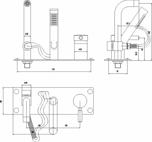 Technical image of Hudson Reed Tec Wall Mounted Bath Shower Mixer Tap (Chrome).