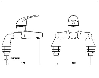 Technical image of Ultra Filo Single lever deck mounted bath filler.