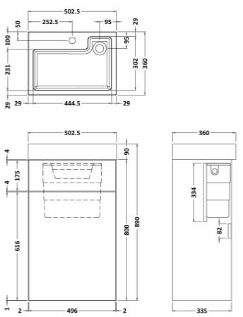 Technical image of Nuie Furniture 2 In 1 BTW Unit With Basin & Cistern 500mm (Natural Oak).