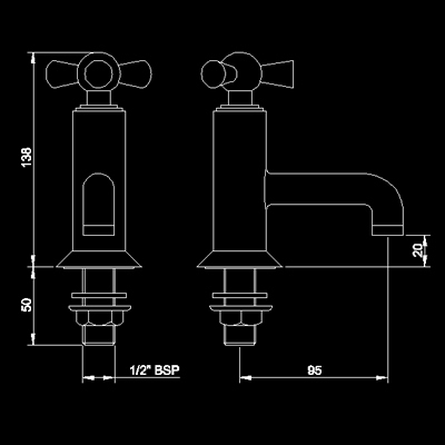Technical image of Hudson Reed Vienna Basin taps (pair)