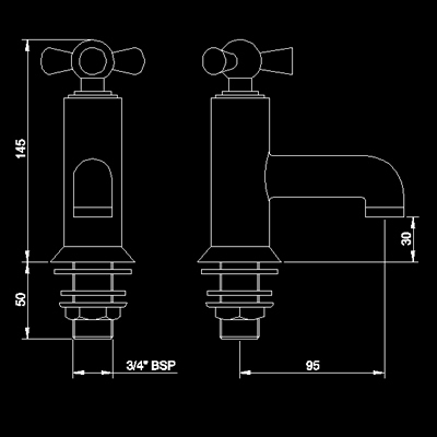Technical image of Hudson Reed Vienna Bath taps (pair)