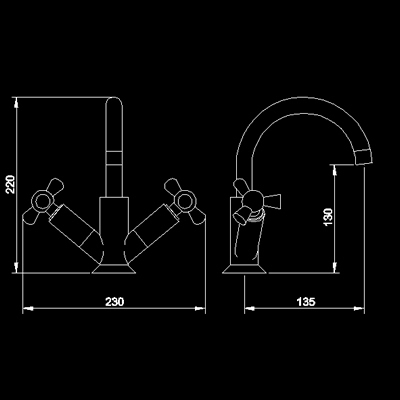 Technical image of Hudson Reed Milan Mono basin mixer with swivel spout & waste