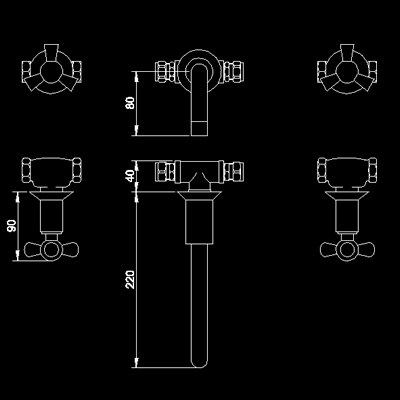 Technical image of Hudson Reed Milan Wall mounted basin mixer