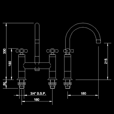 Technical image of Hudson Reed Vienna Bath filler with swivel spout