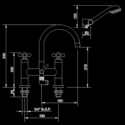 Technical image of Hudson Reed Vienna Bath shower mixer with swivel spout.