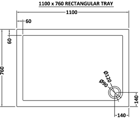 Technical image of Ultra Pearlstone Easy Plumb Rectangular Shower Tray. 1100x760x40mm.
