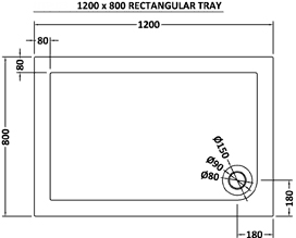 Technical image of Ultra Pearlstone Low Profile Rectangular Shower Tray. 1200x800x45mm.