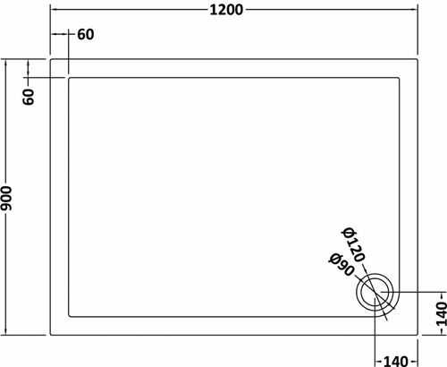 Technical image of Hudson Reed Pearlstone Trays Low Profile Shower Tray. 1200x900x40mm.