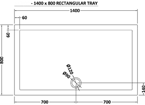 Technical image of Ultra Pearlstone Easy Plumb Rectangular Shower Tray. 1400x800x40mm.