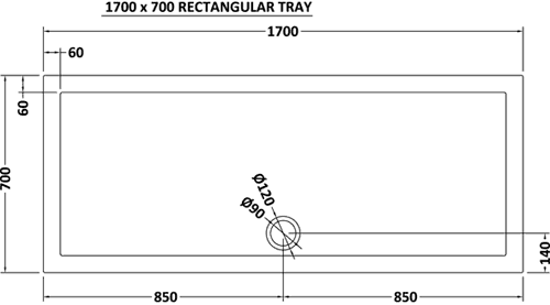 Technical image of Ultra Pearlstone Easy Plumb Rectangular Shower Tray. 1700x700x40mm.