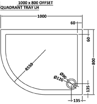 Technical image of Ultra Pearlstone Low Pro Offset Quad Shower Tray. 1000x800x40. Left Handed.