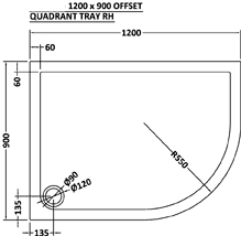 Technical image of Ultra Pearlstone Easy Plumb Offset Quad Shower Tray. 1200x900x40mm (RH).