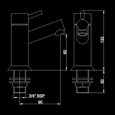 Technical image of Hudson Reed Jule Bath taps (pair)