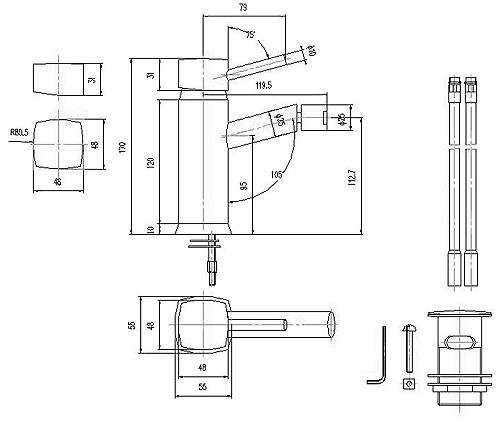 Technical image of Hudson Reed Kia Mono bidet mixer + free sprung basin waste