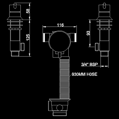 Technical image of Hudson Reed Kia Freeflow bath filler + pop up waste