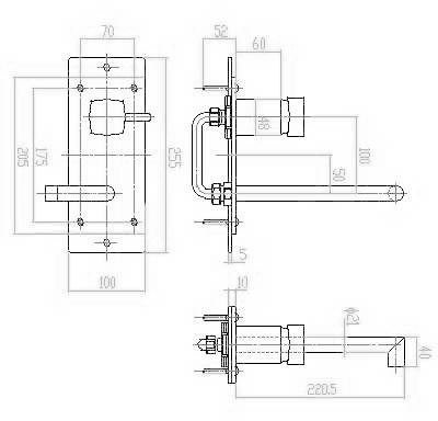 Technical image of Hudson Reed Kia Wall Mounted Single Lever Basin Mixer Tap.