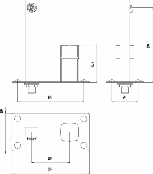 Technical image of Hudson Reed Kia Wall Mounted Basin Tap (Chrome).