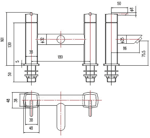 Technical image of Ultra Rialto Bath Filler Tap.