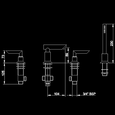 Technical image of Hudson Reed Xeta 4 tap hole bath mixer with swivel spout and shower kit