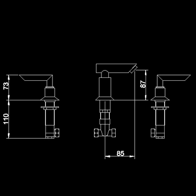 Technical image of Hudson Reed Xeta 3 tap hole basin mixer + free pop up waste