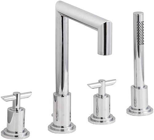 Larger image of Hudson Reed P-zazz T-Bar 4 Tap Hole Bath Shower Mixer And Shower Kit.