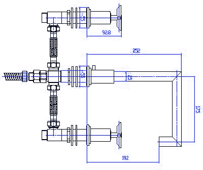 Technical image of Hudson Reed P-zazz Cross Head 4 Tap Hole Bath Shower Mixer & Shower Kit.