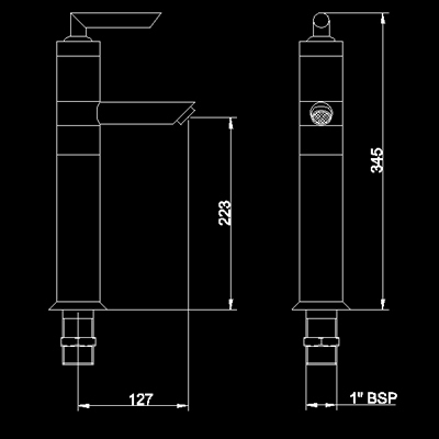 Technical image of Hudson Reed Xeta High riser basin mixer with swivel spout.