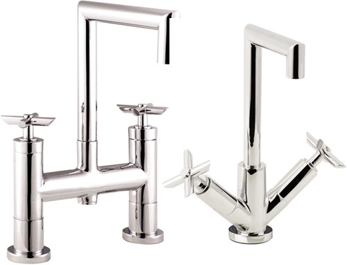 Larger image of Hudson Reed P-zazz Basin Mixer & Bath Filler Tap Set (Chrome).