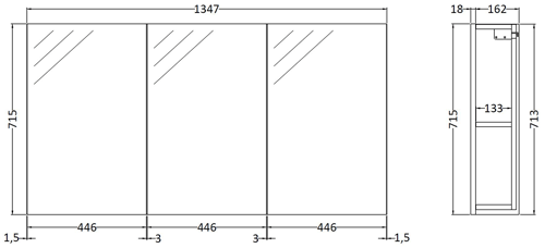 Technical image of Hudson Reed Quartet Wall Hung Vanity Unit Pack With Cabinet (Gloss White).