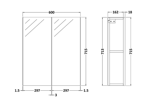 Technical image of Hudson Reed Quartet Wall Hung Vanity Unit Pack With Cabinet (Gloss White).