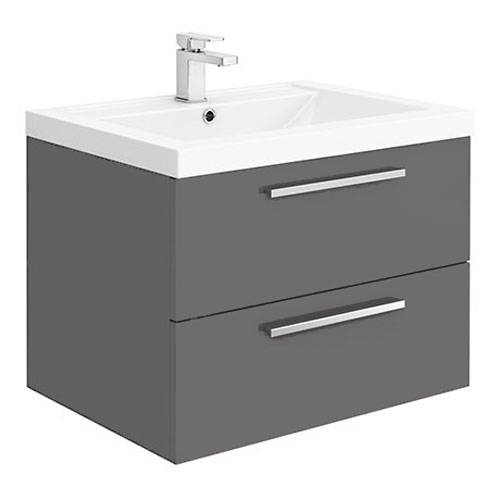 Larger image of Hudson Reed Quartet Wall Vanity Unit & Basin 720mm (Gloss Grey).