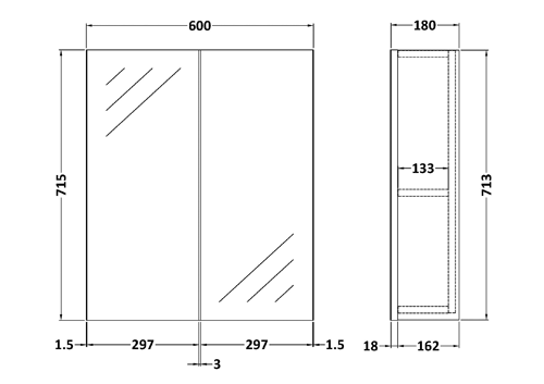 Technical image of Hudson Reed Quartet Wall Hung Vanity Unit Pack With Cabinet (Gloss Grey).