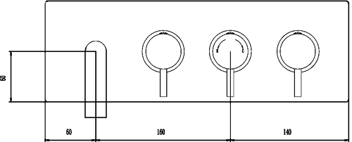 Technical image of Nuie Quest Wall Mounted Thermostatic Triple Bath Filler Tap (Chrome).