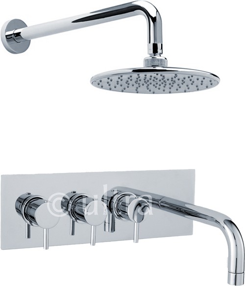 Larger image of Nuie Quest Thermostatic Triple Bath Filler Tap With Shower Head & Arm.
