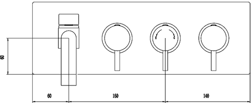 Technical image of Nuie Quest Wall Mounted Thermostatic Triple Bath Filler Tap With Diverter.