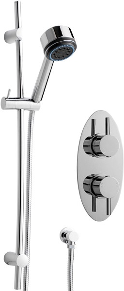 Larger image of Nuie Quest Twin Thermostatic Shower Valve, Slide Rail & Handset.