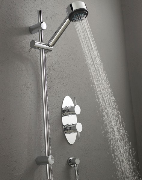 Example image of Nuie Quest Twin Thermostatic Shower Valve, Slide Rail & Handset.