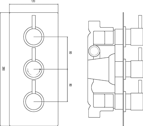 Technical image of Nuie Quest Quest Thermostatic Shower Valve, Head, Slide Rail & Bath Filler.