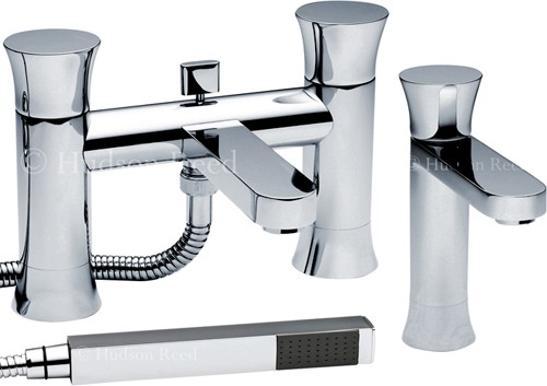 Larger image of Hudson Reed Quill Basin & Bath Shower Mixer Tap Set (Free Shower Kit).