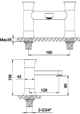 Technical image of Hudson Reed Quill Basin Mixer & Bath Filler Tap Set (Chrome).