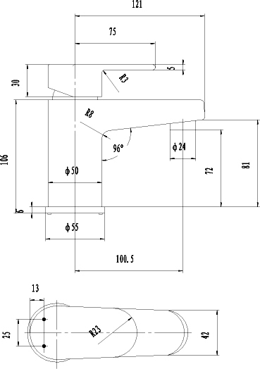 Technical image of Ultra Ratio Basin Tap With Push Button Waste (Chrome).