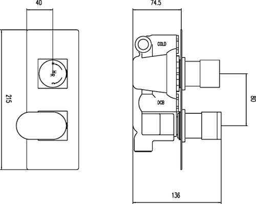 Technical image of Hudson Reed Reign Twin Concealed Thermostatic Shower Valve (Chrome).