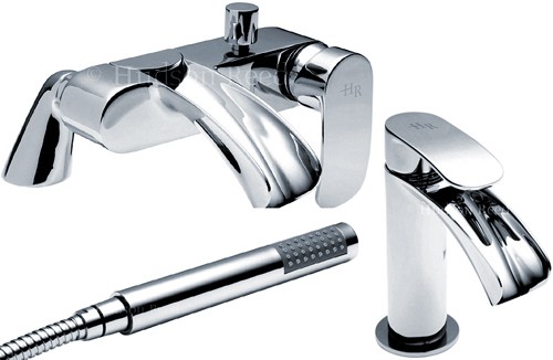 Larger image of Hudson Reed Reign Waterfall Basin & Bath Shower Mixer Tap Set.