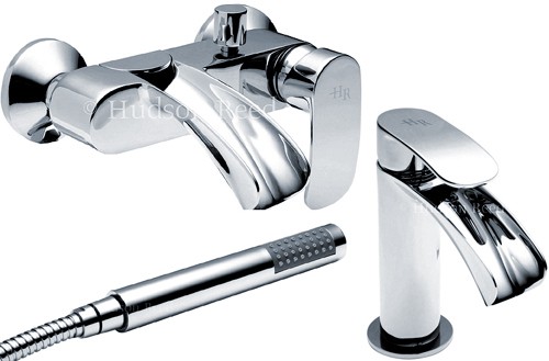 Larger image of Hudson Reed Reign Basin & Wall Mounted Bath Shower Mixer Tap Set.