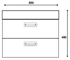 Technical image of Ultra Asset Wall Mounted Vanity Unit With Basin (Dark Oak). 600Wx490Hmm.