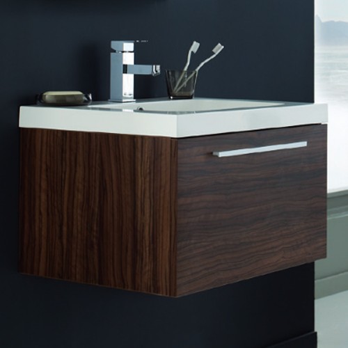 Larger image of Ultra Glide Wall Mounted Vanity Unit With Basin (Walnut). 600Wx400Hmm.