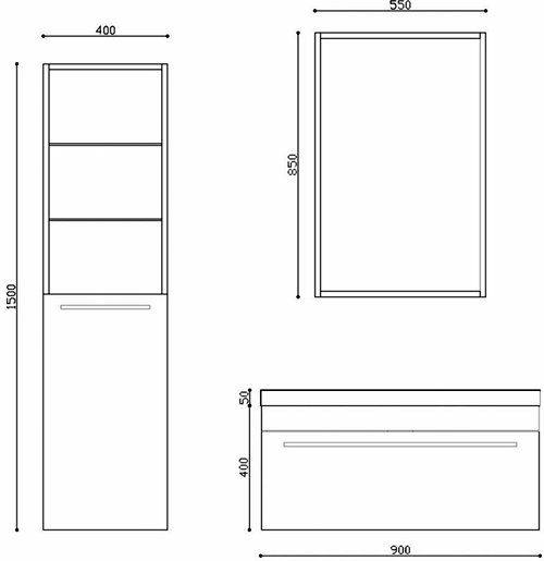 Technical image of Ultra Glide Complete Bathroom Furniture Pack (Walnut). 900W mm.