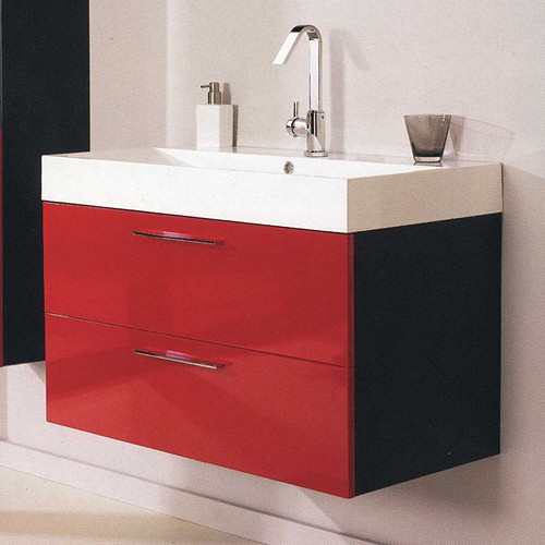 Larger image of Hudson Reed Contrast Wall Hung Basin Unit (Red & Black). 900x600x480mm.
